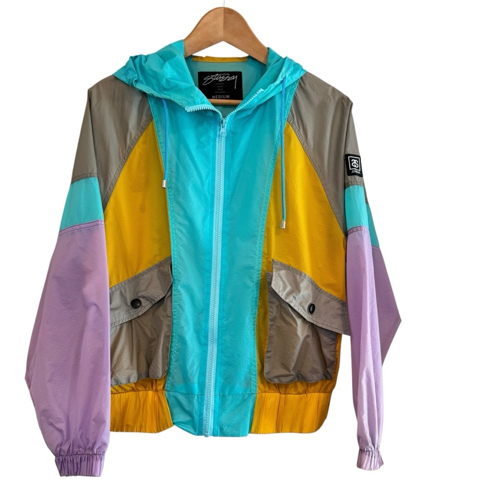 Stussy Colorblock Hooded Windbreaker Track Jacket Women’s M Skater Streetwear